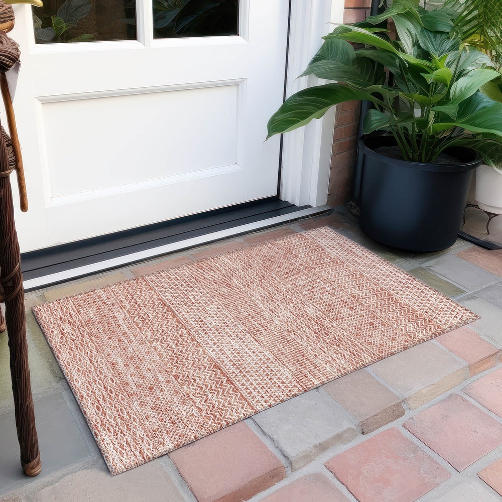Machine Washable Indoor/ Outdoor Modern Stripes Chantille Rug
