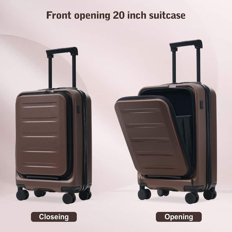 Luggage Sets 5 Piece with Front Opening, Hardside Expandable Carry On Suitcase Set with Double Spinner Wheel, with USB Port