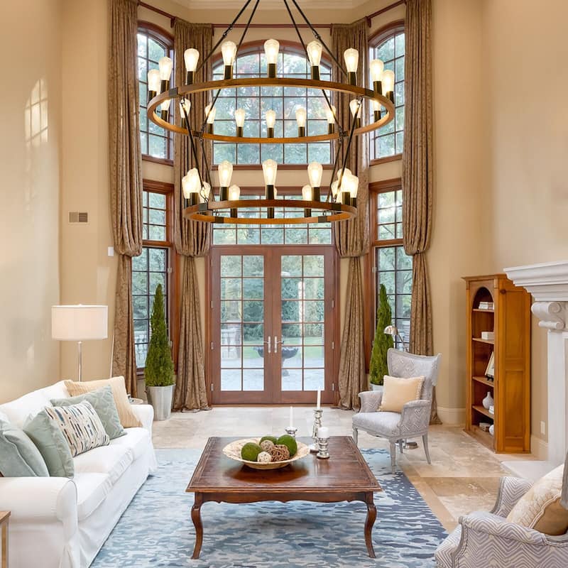 Large Wagon Wheel Chandelier Farmhouse Rustic Wood Chandeliers