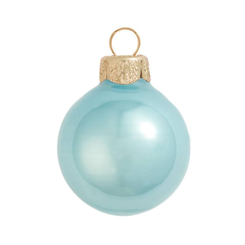 Pearl Glass Christmas Ball Ornaments - 3.25" (80mm) - Baby Blue - 8ct