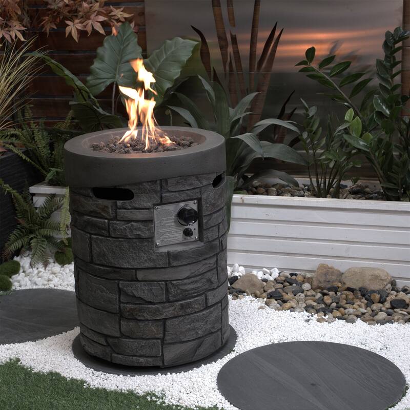 20 in. W x 20 in. D x 26 in. H Round Gas Burning Outdoor Fire Pit in Stone Gray