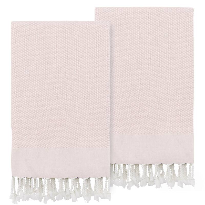 Authentic Hotel and Spa 100% Turkish Cotton Fun in Paradise Pestemal Hand/Guest Towels (Set of 2) - Powder Pink