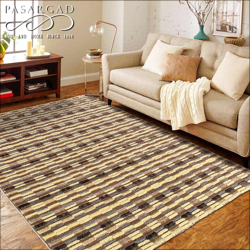 Modern Earth-tone Hand-made Bamboo Silk Indo Rug 4'x6' - 4' x 6'