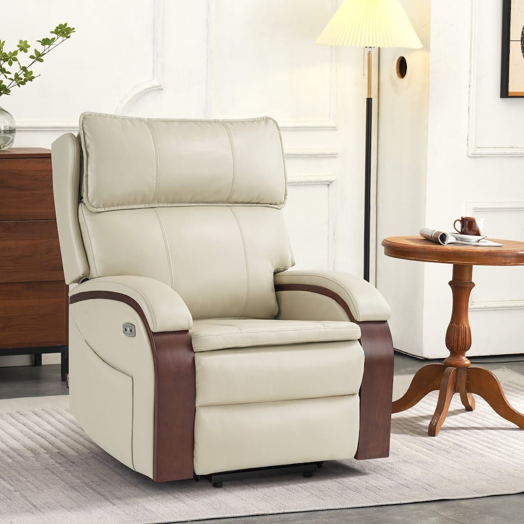 MCombo Recliner Chair Sofa with Adjustable Headrest, Solid Wood Armrest, Breathable Leather 7917