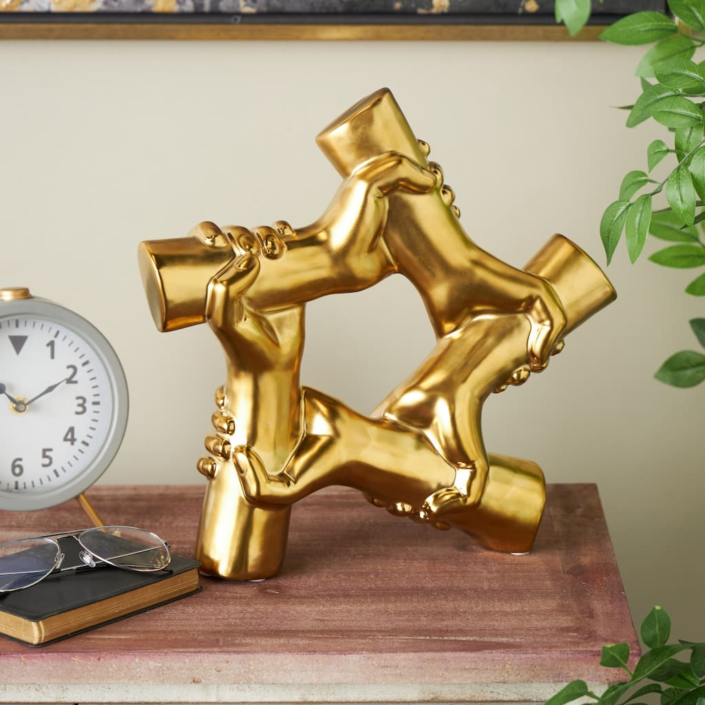 Gold Ceramic Gripping Hands Decorative Sculpture
