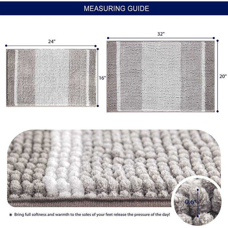 Subrtex Rugs Chenille Gradient Stripe Pattern Soft Plush Bath Rug Shower Water Absorbent Mat