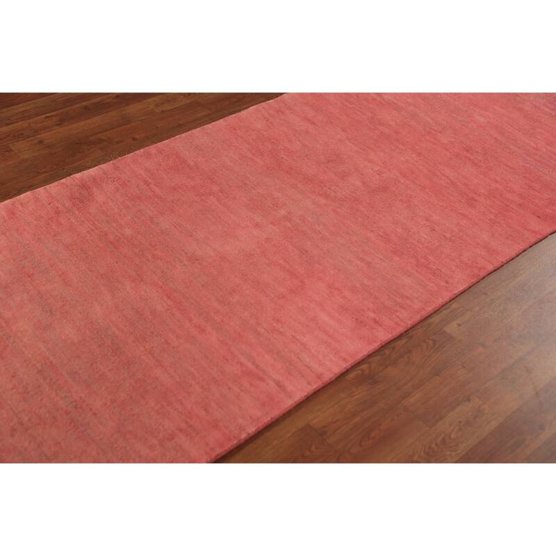 Pink Gabbeh Runner Rug Hand-Knotted Wool Carpet - 3'2" x 9'9"