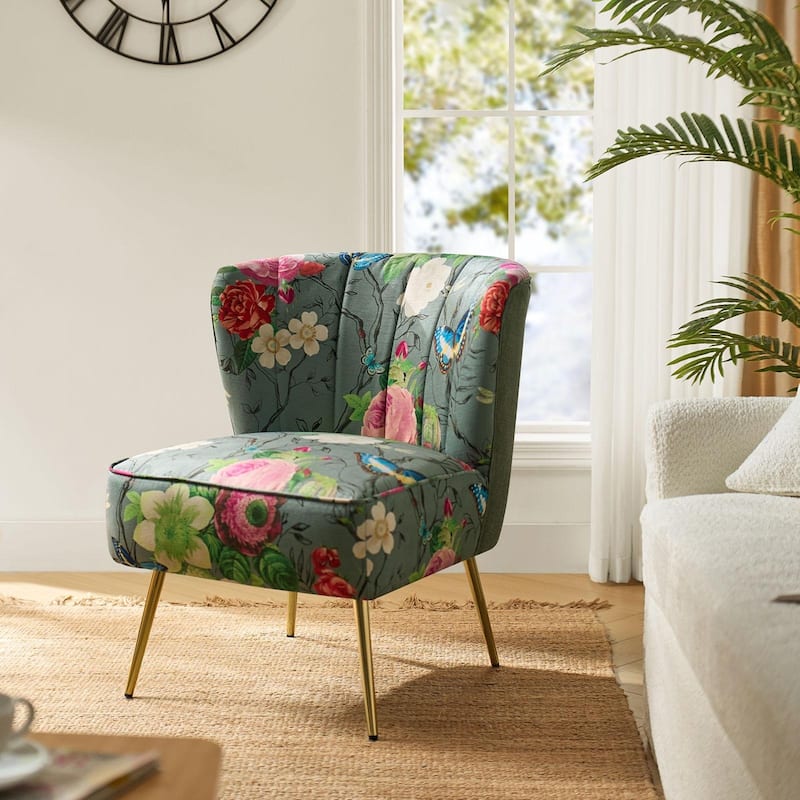 Amata Bold Patterned Tufted Side Chair with Goldtone Legs