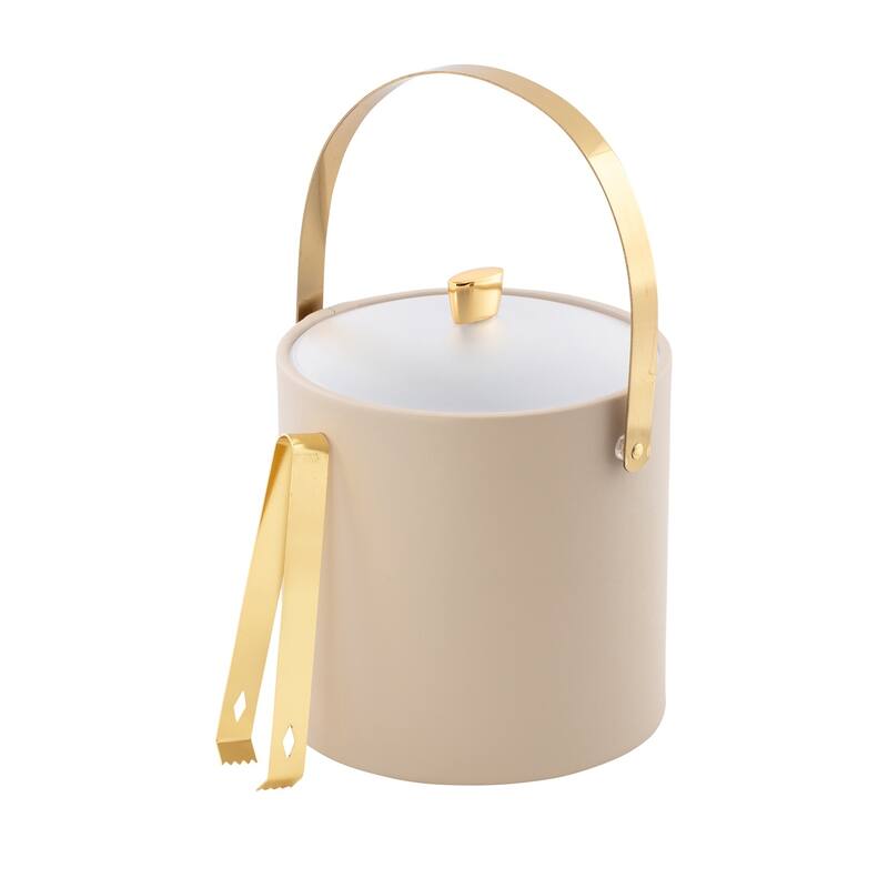 ARC 3qt Ice Bucket & Ice Tong w/ Acrylic Cover, Gold Arc Knob & Handle - 8' x 11' - Tan