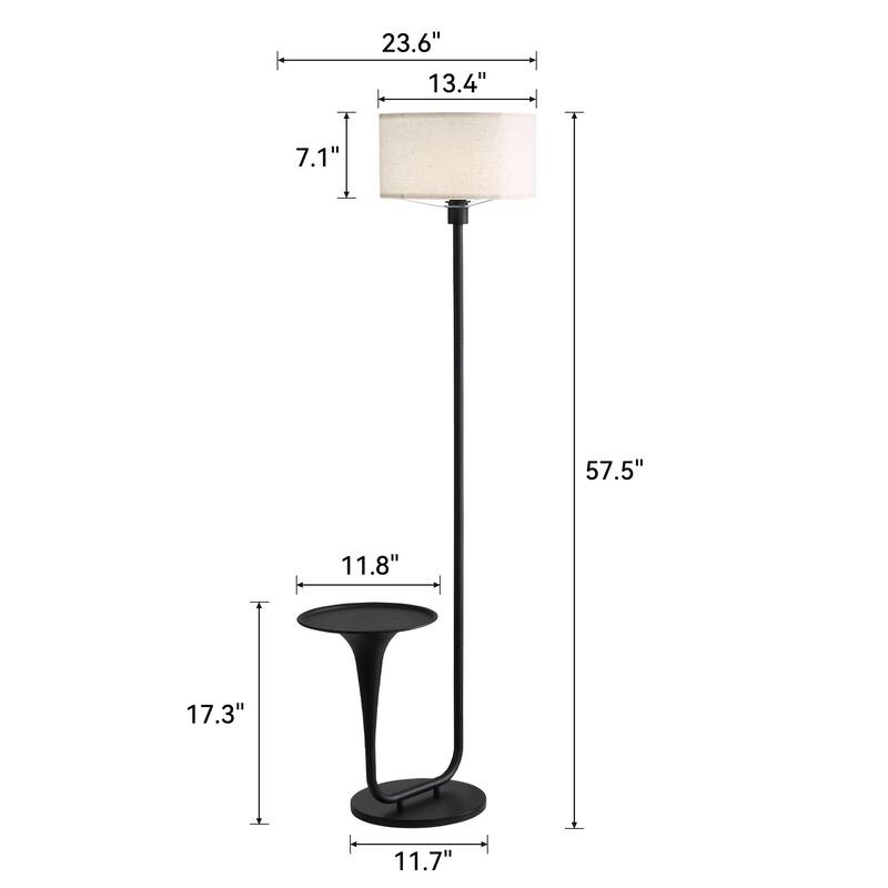 58 Inches Modern Bright Floor Lamp with Table and Beige Fabric Drum Shade - 58 Inches