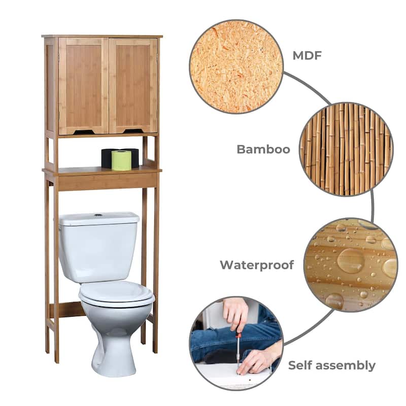 Bamboo Over The Toilet Storage Cabinet with Dual Doors and Open Shelf Mahe Collection - 23.10"L x 8.10"W x 68.4"H