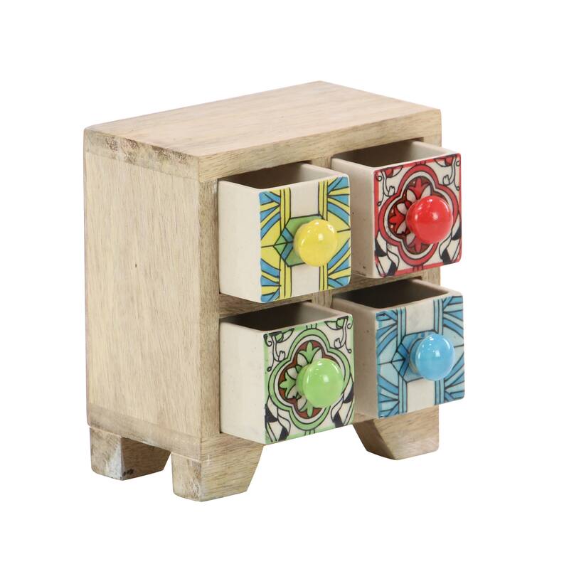 Square White Lattice-Patterned 4-Drawer Ceramic Jewelry Box