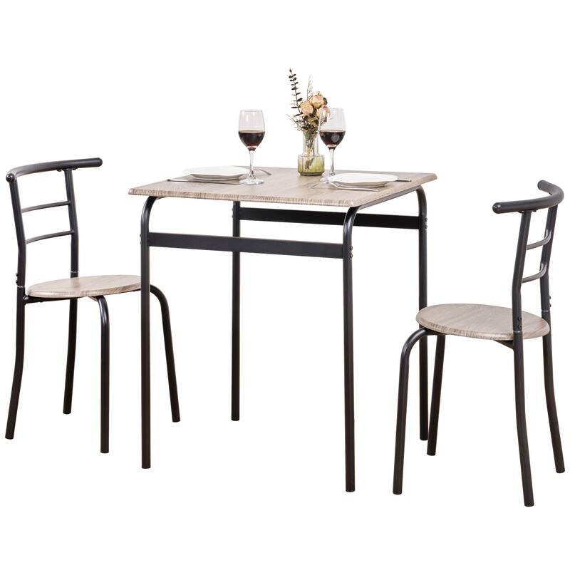 VECELO 3-Piece Compact Dining Set Space Saving 26.4" Square Table & Nesting Chairs Black Curved Frame & Round Back Chairs