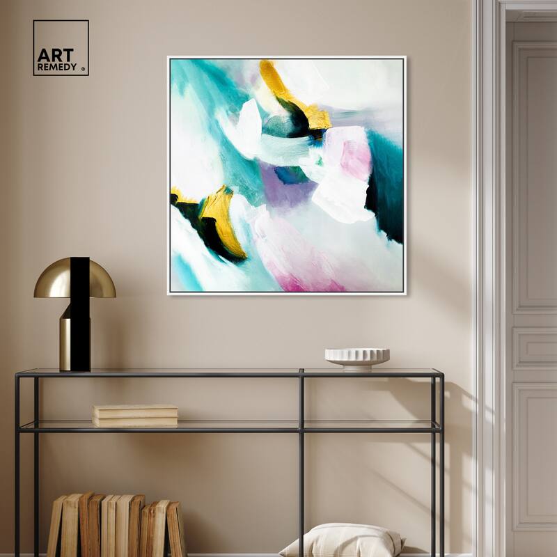 Art Remedy Still Violas Framed Blue Abstract 1 Piece Canvas Wall Art