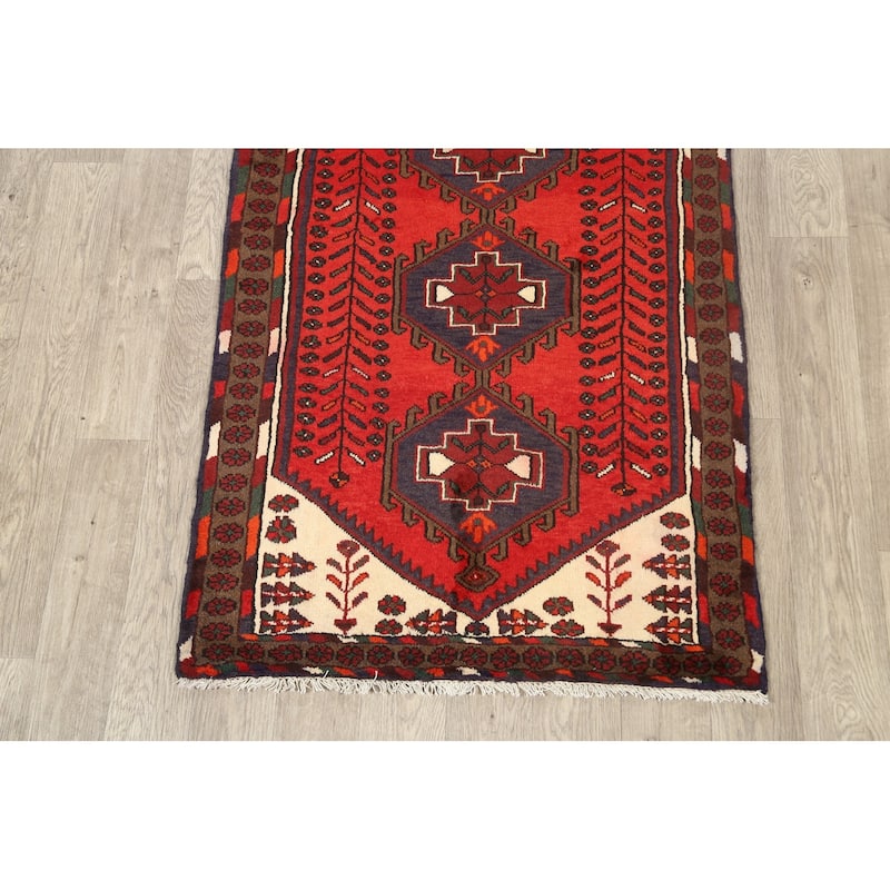 Geometric Persian Hamedan Area Rug Wool Handmade Foyer Carpet - 3'3" x 4'6"