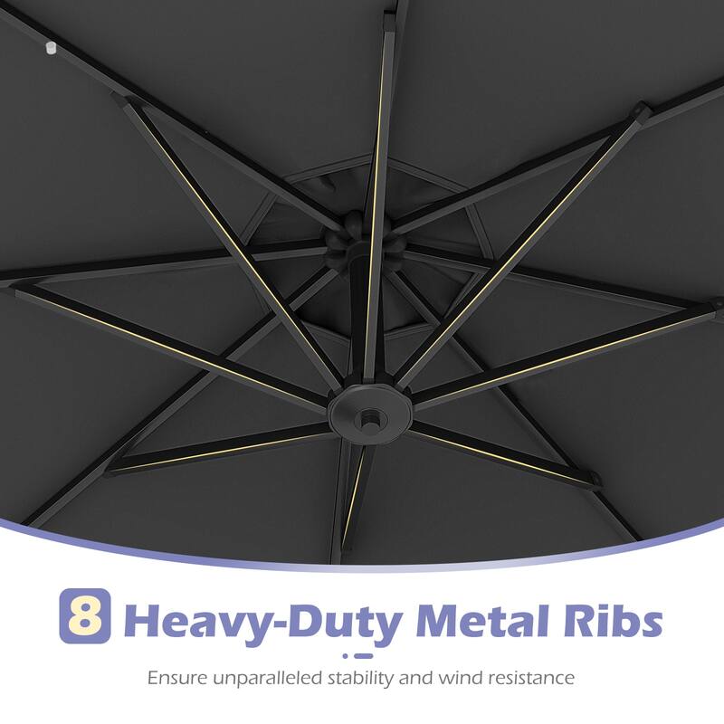 Large 10 Feet Patio Offset Umbrella with Stable Crossed Base and Solar LED Lights for Outdoor