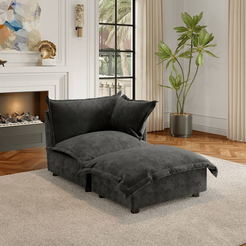 Modern Cloud Chaise Longue Accent Chair with Ottoman set - Corner Chair+ottoman - Dark Grey-right