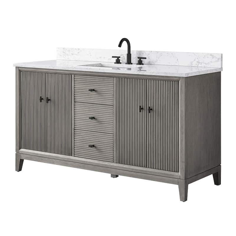 Vanity Art 60" Freestanding Bathroom Vanity with Engineered Marble Top and Sink