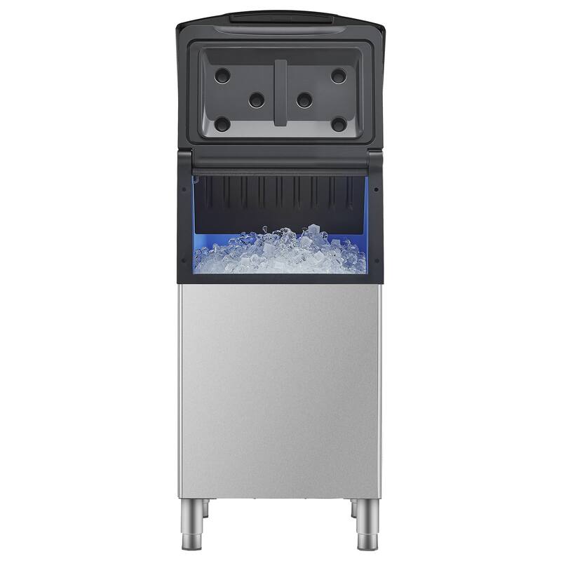 Black and Silver Commercial Ice Storage Bin 300 lbs Capacity with Insulation and Drainage - 22 x 21.7 x 43.5 in