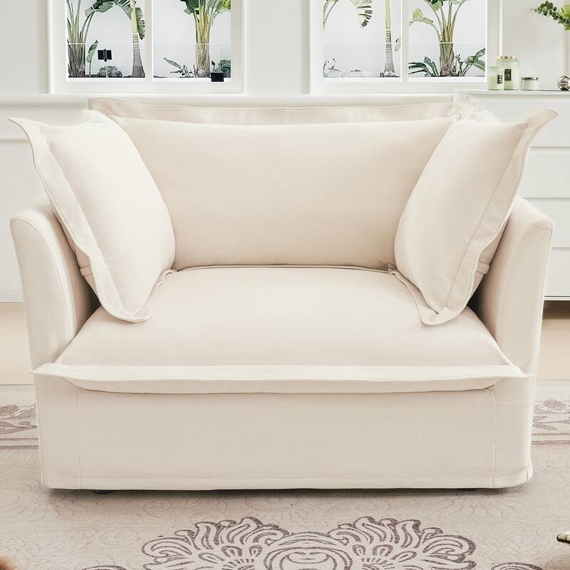 Single Deep Seat Chenille Slipcovered Armchair with 2 Big Toss Pillows