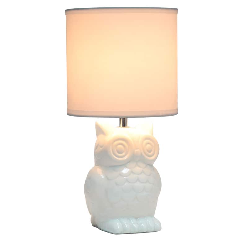 Tall Ceramic Owl Bedside Table Desk Lamp with Drum Shade - 12.75" - Cream