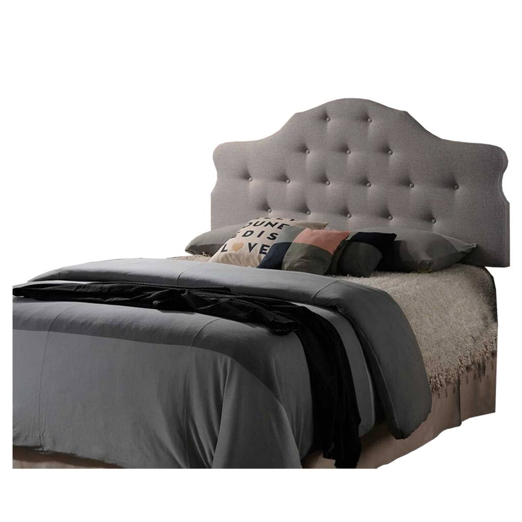 Button Tufted King Headboard with Arched Curved Design, Light Gray