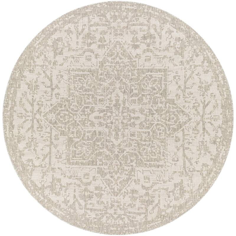 Livabliss Eagean Updated Traditional Medallion Indoor / OutdoorArea Rug - 7'10" x 7'10" Round - Cream