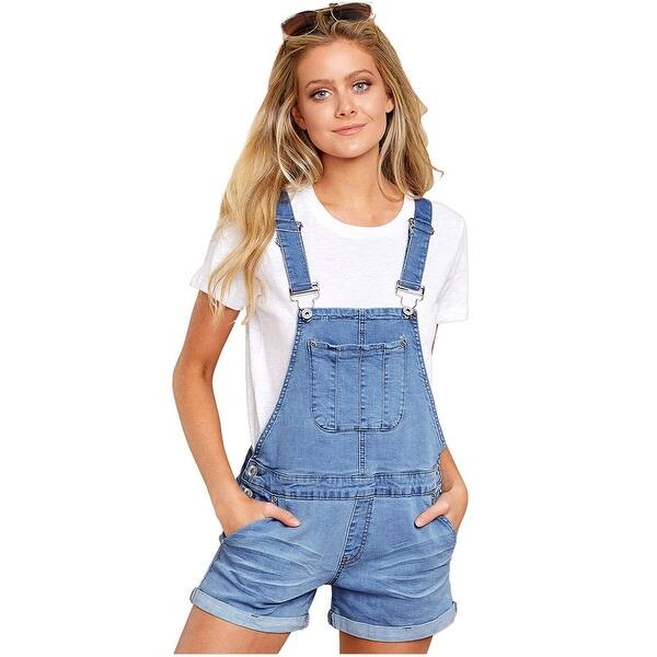 Women S Juniors Cute Denim Overall Shorts Overstock 31429875