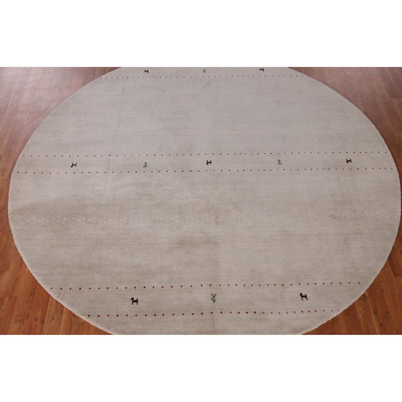 Hand Knotted Oriental 100% Wool Carpet Tribal Animal Pictorial Beige & Ivories Gabbeh Area Rug - 7' 11'' X 8' 1''
