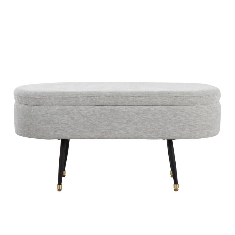 Harvey Contemporary Storage Bench in Black Metal and Light Grey Fabric with Gold Metal Accent by LumiSource