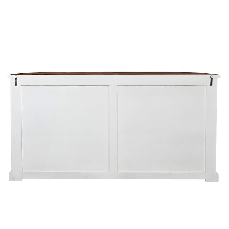 HomeRoots 69" White And Brown Solid Wood Carved Geometric Four Drawer Four Door Sideboard - 69.00 in. x 36.00 in. x 18.00 in.