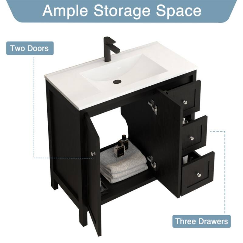GDF Studio - Munich Modern 35.5" Plywood Bathroom Vanity with 3 Soft-Close Storage Drawers and Basin