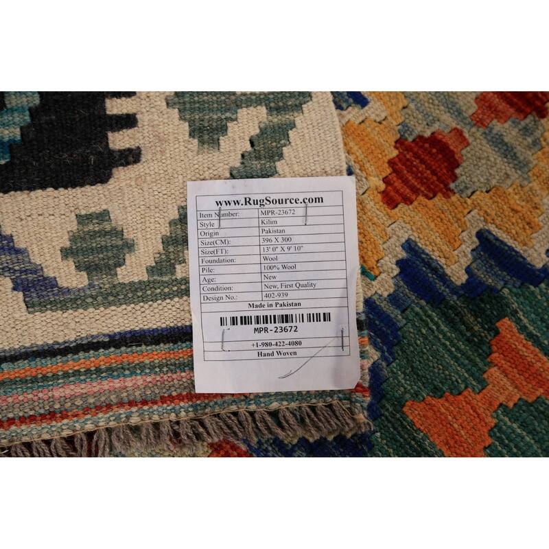 Kilim Oriental Area Rug Hand-Woven Wool Carpet - 9'10"x 13'0"