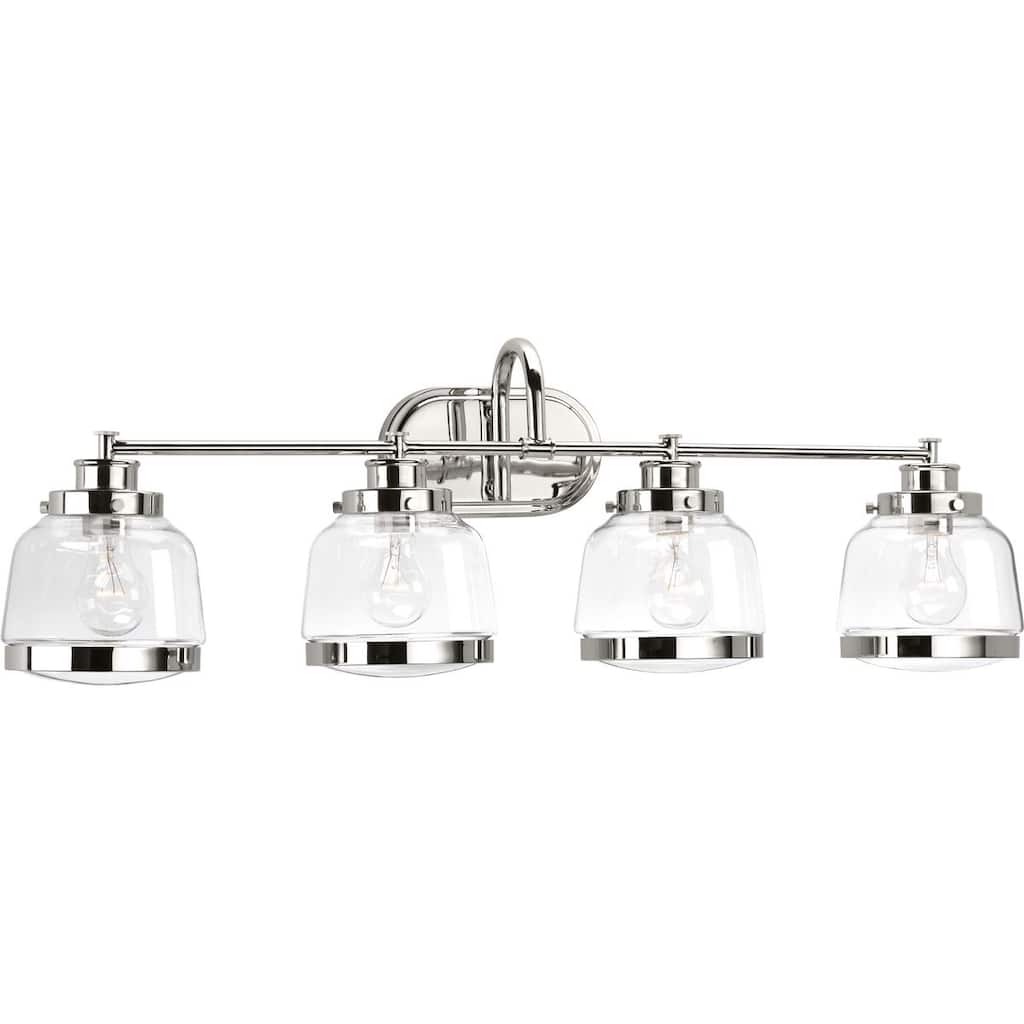 Judson Collection Four-Light Polished Nickel Clear Glass Farmhouse Bath Vanity Light - 11.25" x 35.75" x 8.5"