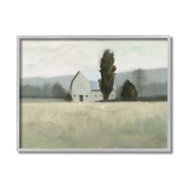 Stupell Farmside Landscape White Barn Green Meadow Framed Giclee Texturized Art by James Wiens