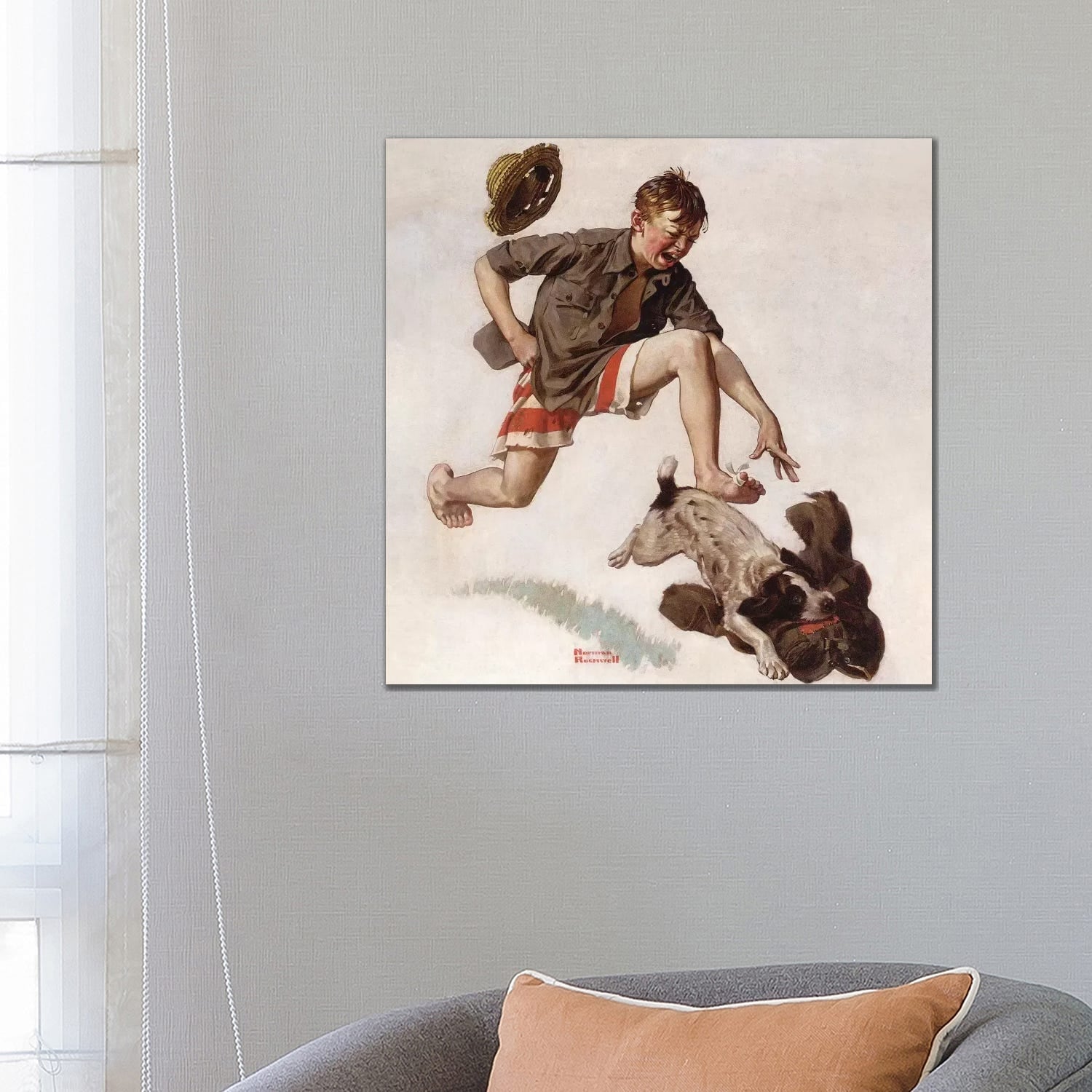 iCanvas Boy Chasing Dog with Pants by Norman Rockwell Canvas
