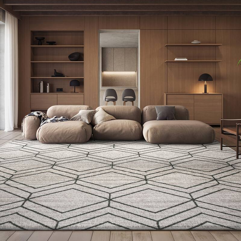 SAFAVIEH Adirondack Juvelina Modern Geometric Rug - 9' x 12' - Ivory/Dark Green