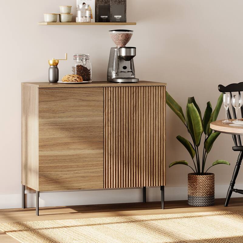 31.5" Wooden Reeded Sideboard With 2 Doors, Modern Credenza Storage Cabinet