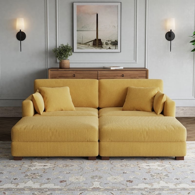 Modern Corduroy Modular Couch Sectional Sofa With Pillows