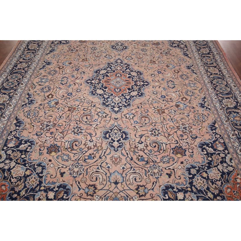 Traditional Mashad Persian Vintage Area Rug Hand-Knotted Wool Carpet - 8'4"x 11'2"