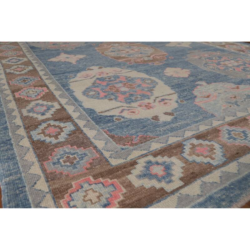 Hand Knotted Oriental 100% Wool Carpet Transitional Geometric Navy Blue & Blues Oushak Area Rug - 11' 0'' X 8' 4''