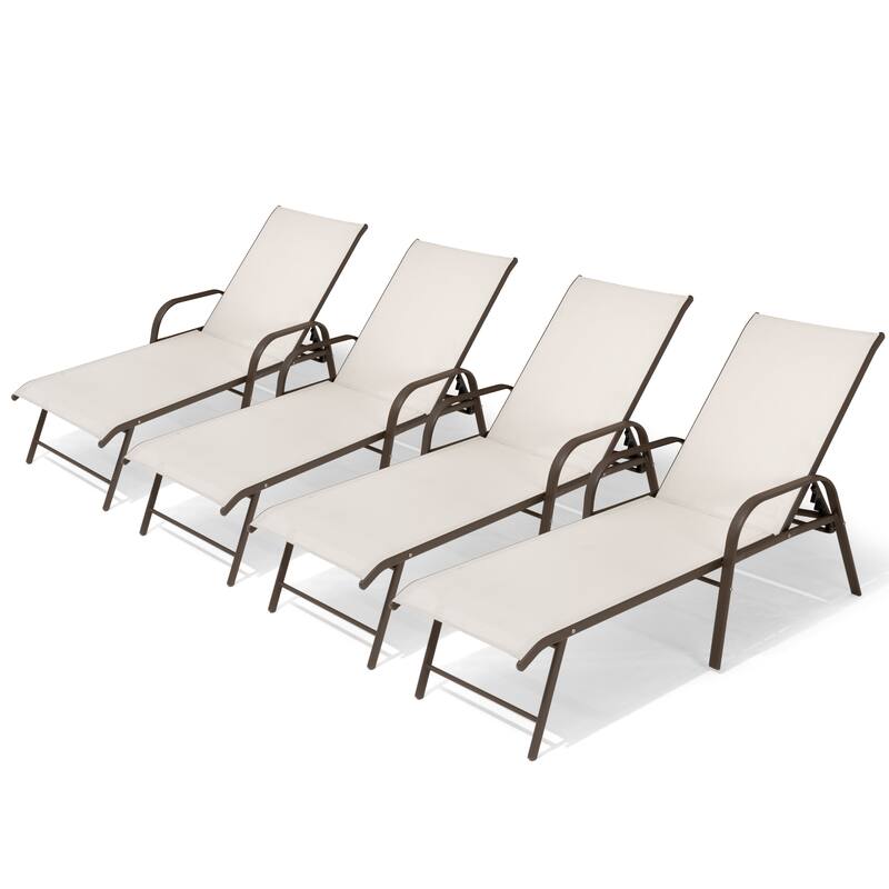 Set of 2/4 Outdoor Aluminum Chaise Lounge Chairs with Adjustable Backrest - Champagne - 4PC
