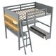 preview thumbnail 12 of 30, Full Size Loft Bed with Built-in L-Shaped Desk, LED Shelf Lighting, USB Charging Ports & Storage Bench, Drawers and Shelves