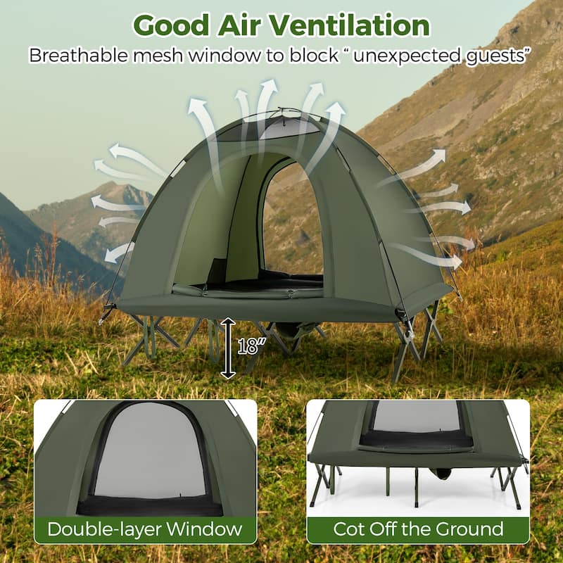 Gymax 2-Person Camping Cot Combo Off-Ground Travel Cot Tent w/Pop-up
