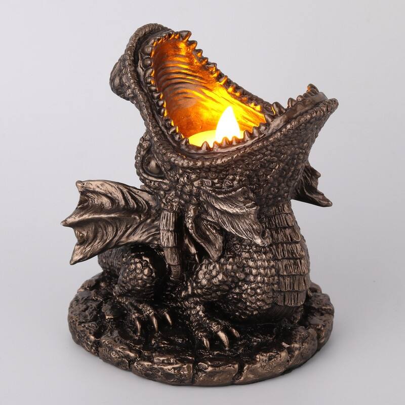 5.31 inches Height Polyresin Dragon Breath Tealight Candle Holder Bronze Finish Figurine