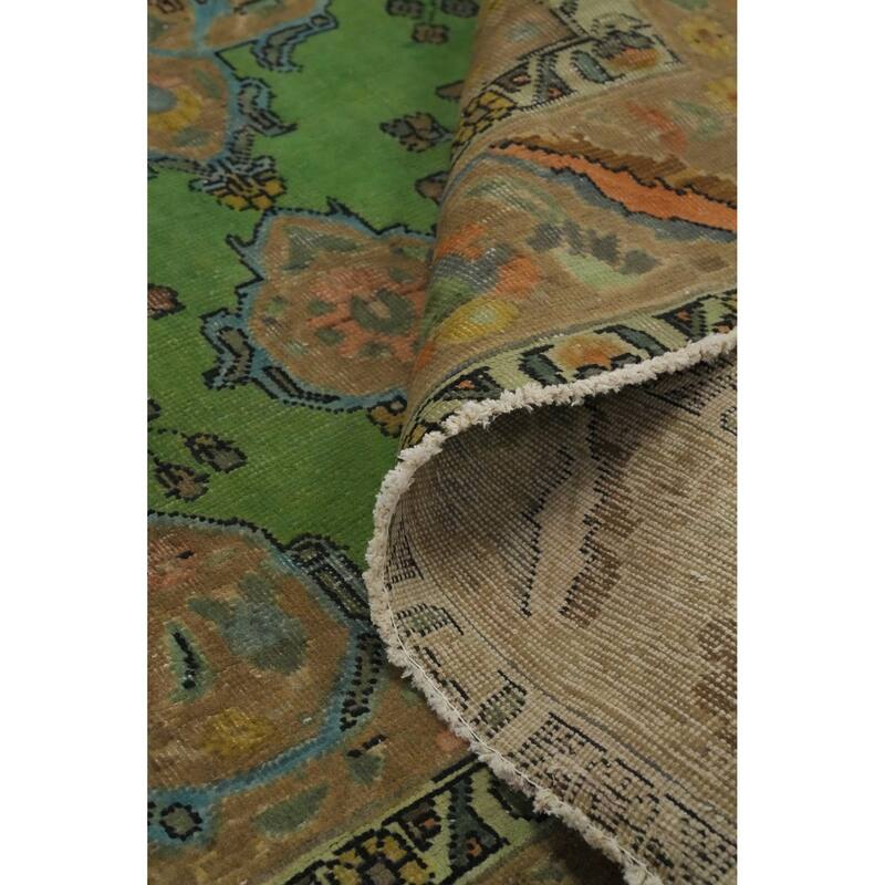 Hand Knotted Oriental 100% Wool Carpet Traditional Floral Green Tabriz Area Rug - 8' 10'' X 6' 3''