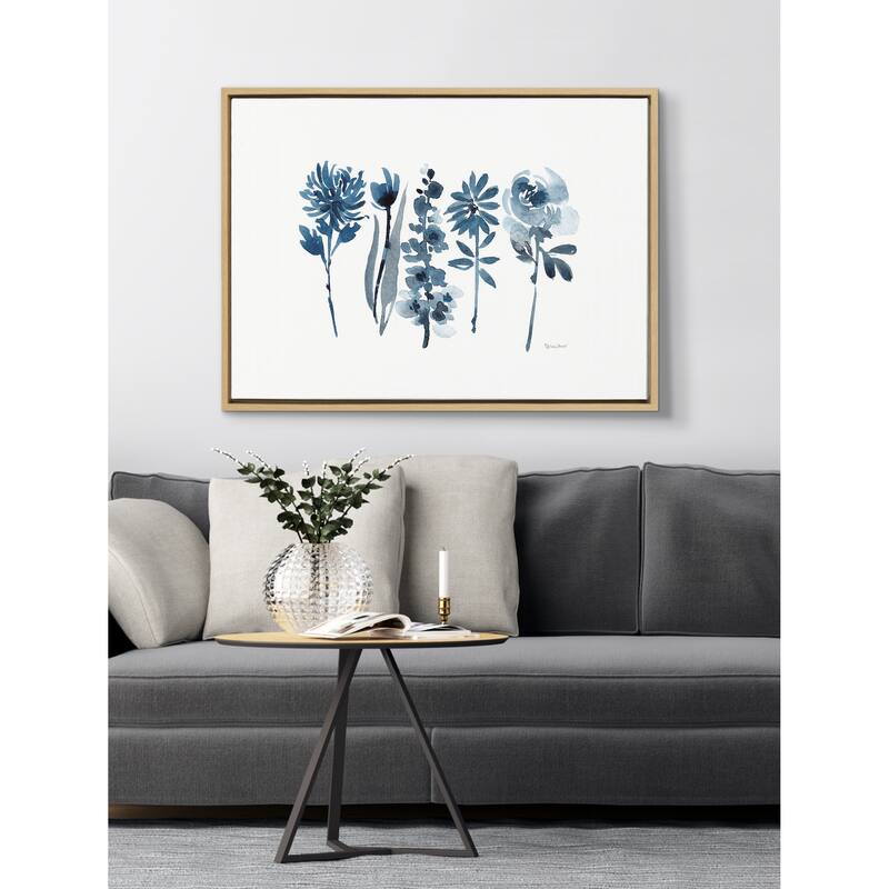 Kate and Laurel Sylvie Blue Blooms Framed Canvas by Patricia Shaw