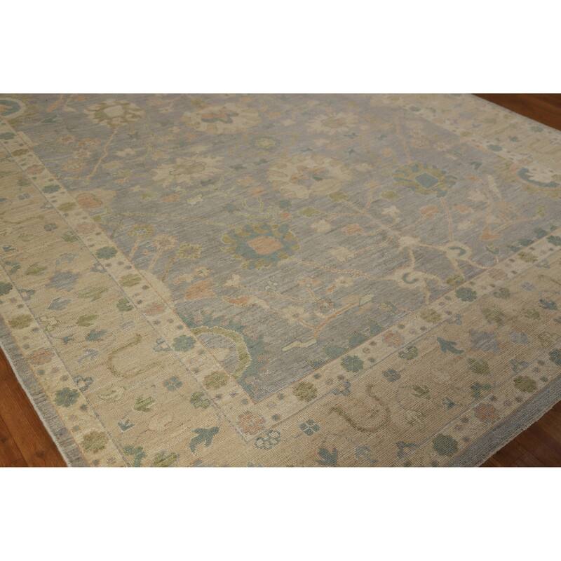 Hand Knotted Oriental 100% Wool Carpet Transitional All-Over Greys & Charcoal Oushak Area Rug - 10' 0'' X 8' 1''