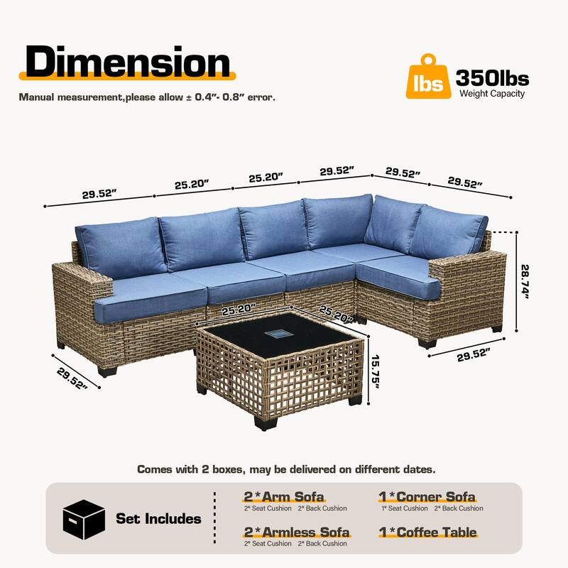 HOOOWOOO 6-piece Patio Furniture Conversation Set with Coffee Table