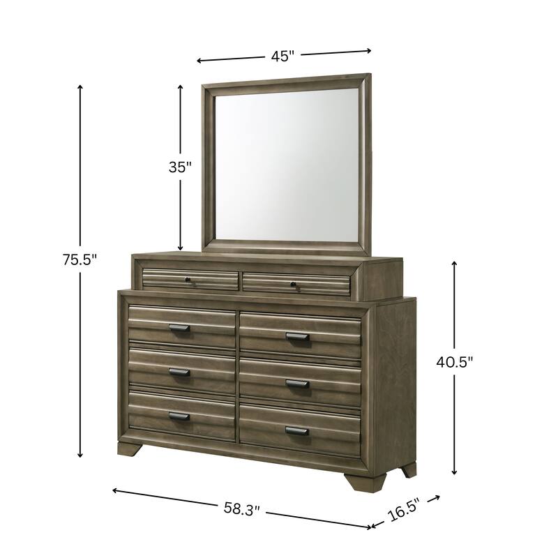 Roundhill Furniture Loiret Rubbed Gray Oak Finish Wood Storage Platform WallBed with Dresser and Mirror